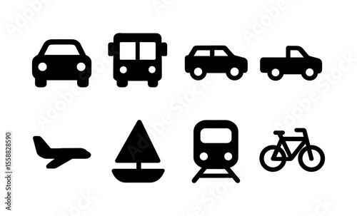 Set of simple vehicle icons representing various modes of transportation