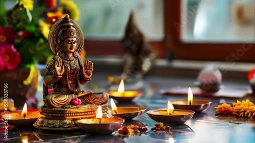 Holiday composition for happy celebrate Diwali, abstract vivid composition consists of fictional unreal fantastic vision on background