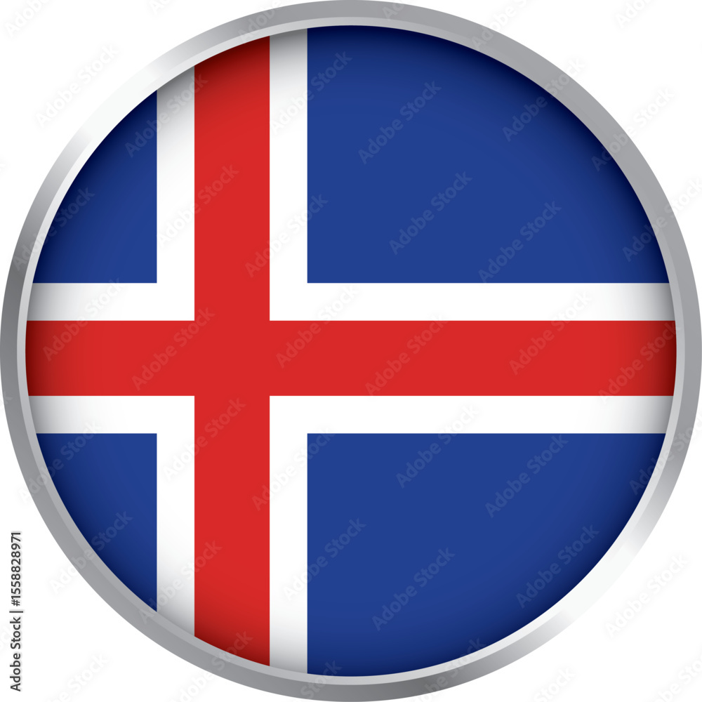 Fototapeta premium round icon of icelandic national flag with red nordic cross on blue background isolated on white design