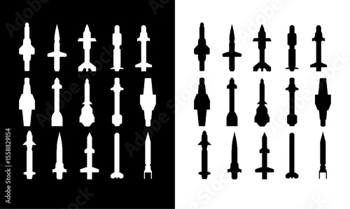 missile silhouette black vector illustration, missile silhouette vector illustration set, ballistic missile silhouette vector illustration, set of missile silhouette, illustration, missile, Bumb, gun,