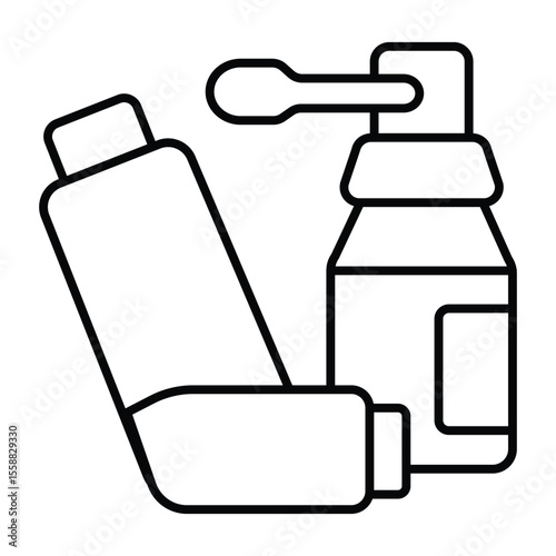 Two lung inhalers thin line icon, pharmacy concept. Vector graphics. Inhaler jars for fresh breathe sign on white background, style mobile or design.