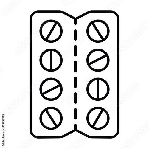 Tablet pack thin line icon, pharmacy concept. Vector graphics. Packaging for tablet, medicine sign on white background, style mobile or design.