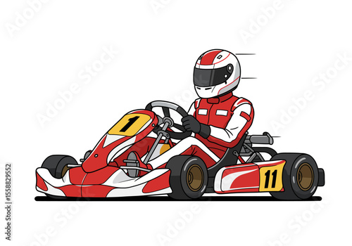 A gokart with racer in helmet