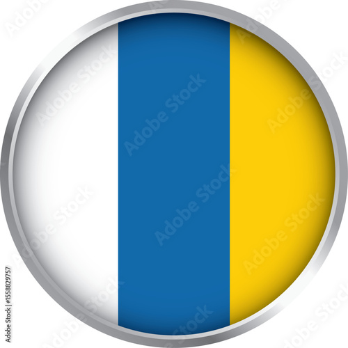 round icon of canary islands regional flag with vertical tricolor white blue yellow design isolated on white

