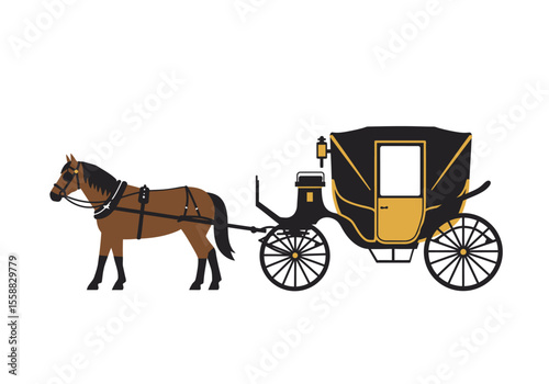 A horsedrawn carriage on a white background