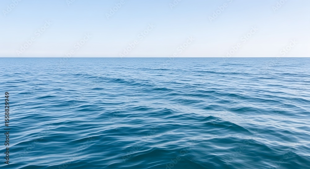 Obraz premium Calm Blue Ocean Water Ripples Under Pale Sky, Peaceful Seascape