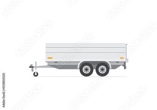 A utility trailer featuring a tandem axle side lights and a hitch presented in a flat cartoonlike style