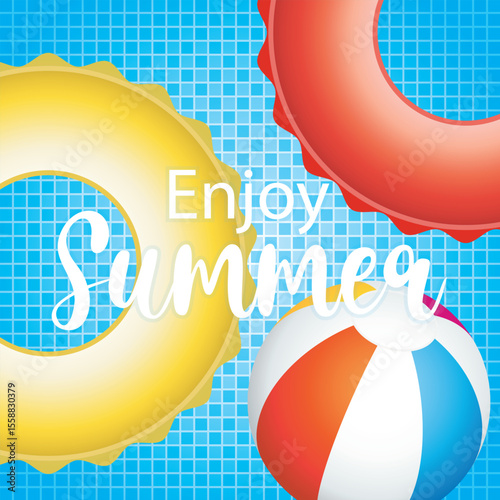Enjoy Summer. Swimming pool vector hand drawn illustration.