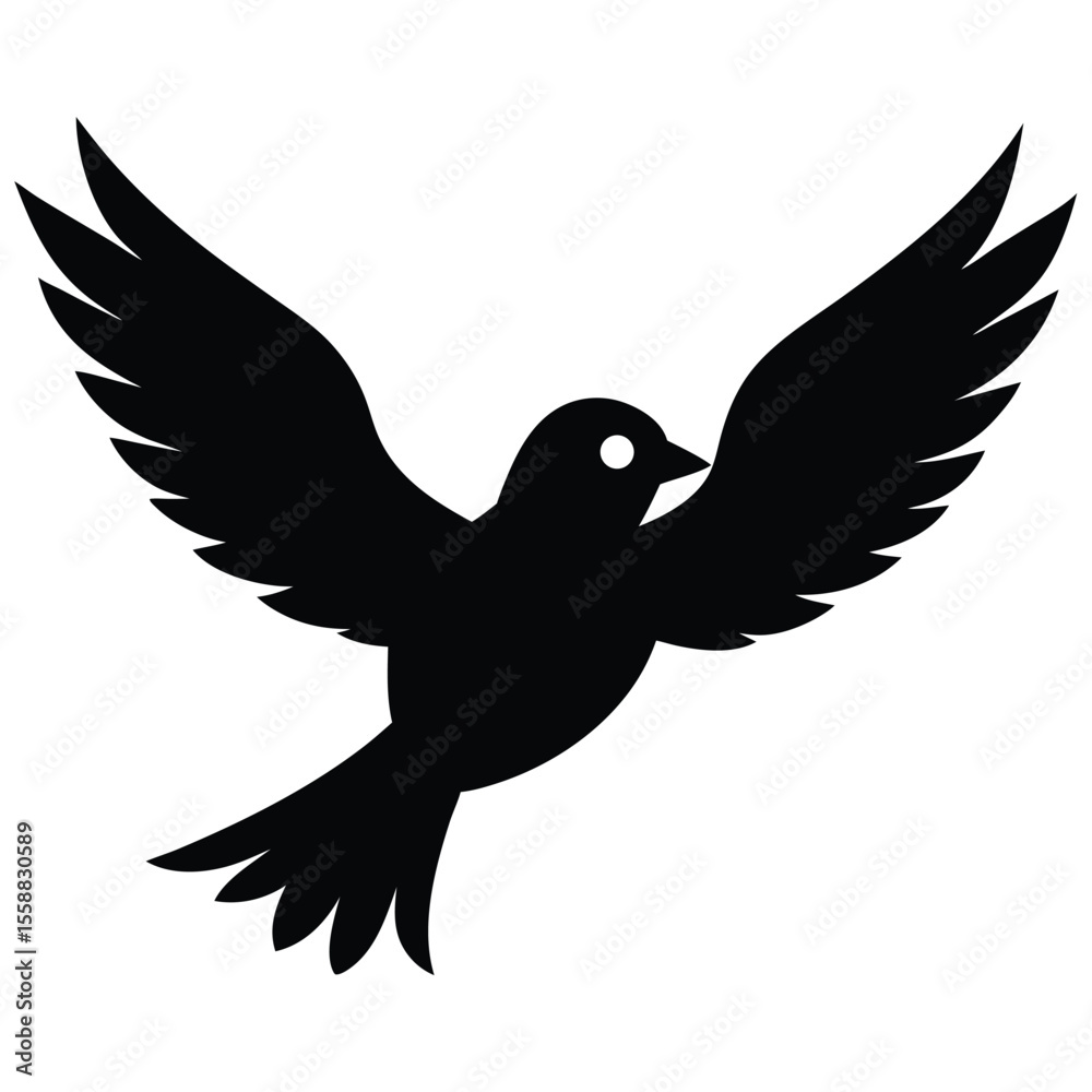 Fototapeta premium Black silhouette of a bird with wings spread wide in flight