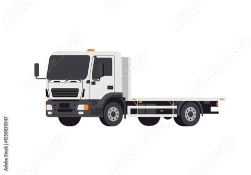 A white flatbed truck is shown in a simplified illustration style against a white background