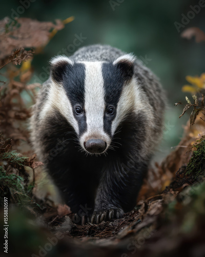 Earthy Toned Image of a Badger in the Forest Undergrowth photo