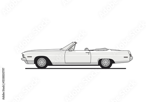 A white twodoor convertible car shown from a side view against a white background