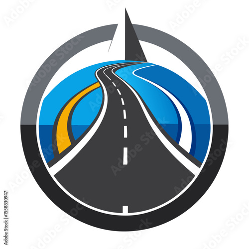 Asphalt Roadway Logo Design with Circle Shape on White Background Featuring Transportation and Infrastructure Elements for Branding