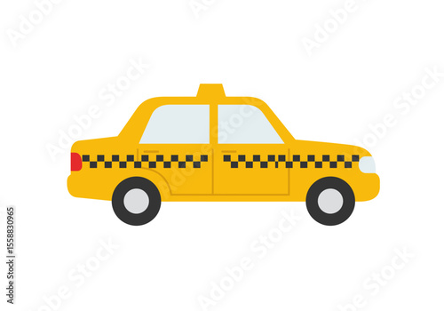 A yellow taxi cab is illustrated with black and white checkerboard pattern along its side
