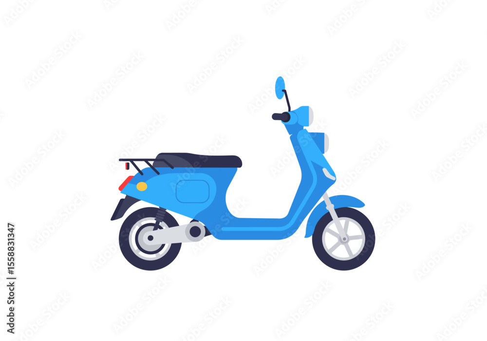 Fototapeta premium Blue moped with rear rack white background