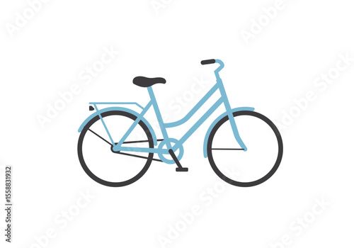 Light blue bicycle black tiresseat stands out on white Minimalistic side view