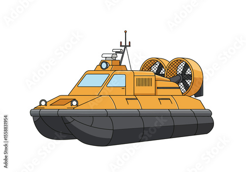 Orange hovercraft with grey base dual rear fans lights  antenna