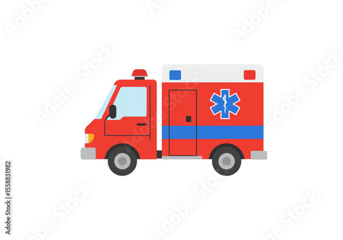 Red ambulance graphic with blue Star of Life two wheels and grey bumper