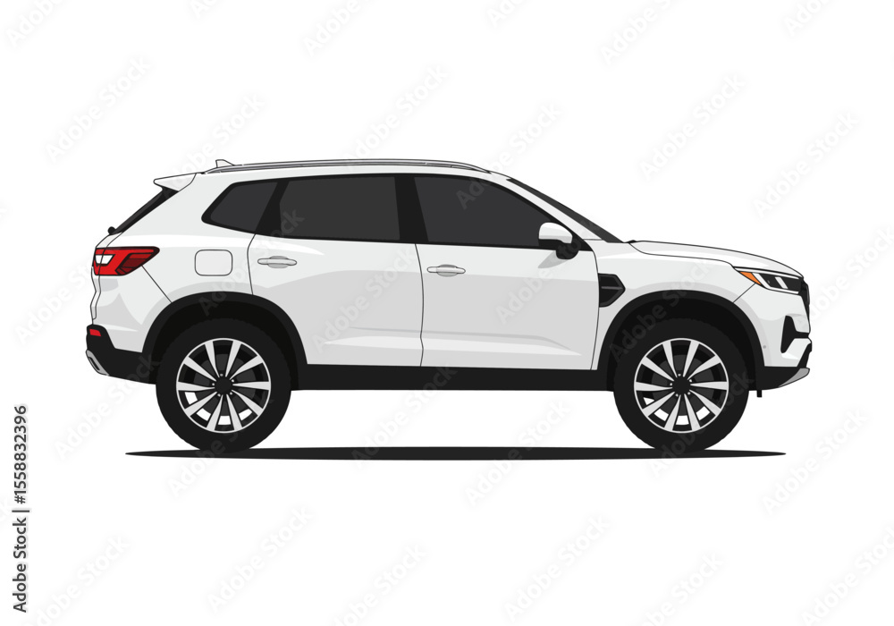 Fototapeta premium White sport utility vehicle featuring dark tinted windows and intricately spoked wheels