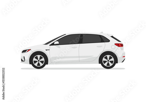 White hatchback car facing left simple vector illustration