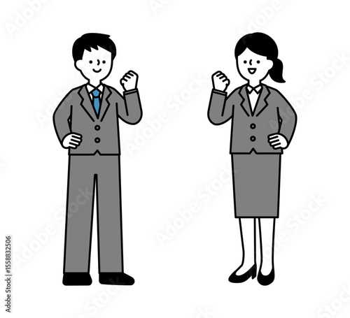 ガッツポーズをしているビジネスパーソンの全身イラスト素材