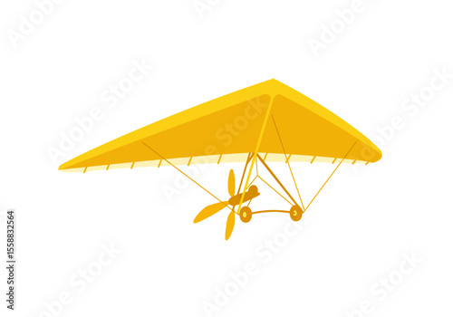 Yellow powered hang glider with a propeller on a white background