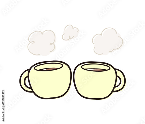 Pair of hot beverage cups – cozy drink illustration for cafe and winte