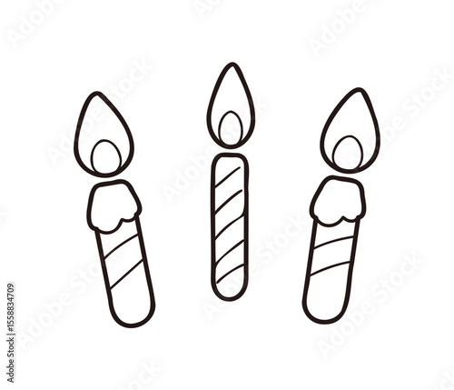 ろうそく3点セットのイラスト／ケーキやイベント装飾用パーティー小物線画イラスト