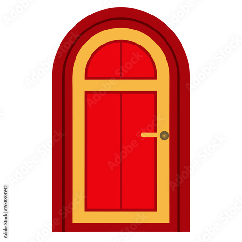 Isolated red traditional wooden door design element on a white background perfect for banners and advertisements design