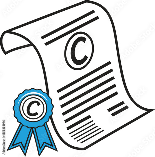 Vector art of a copyright certificate with a seal is isolated on white background