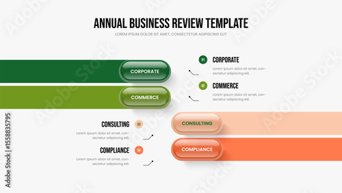Consulting Analysis 4 Step Diagram Frame Template. Marketing Strategy Four Element Infographic Presentation Layout. Project Launch Slideshow Design Vector Illustration.
