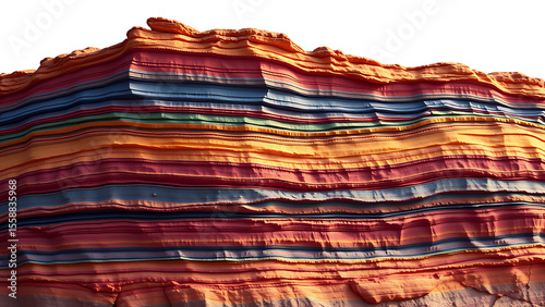 Highly detailed 3D rendering of colorful sedimentary rock layers, showing geological strata, crustal cross-section, vibrant earth colors, cinematic lighting, and ultra-realistic 