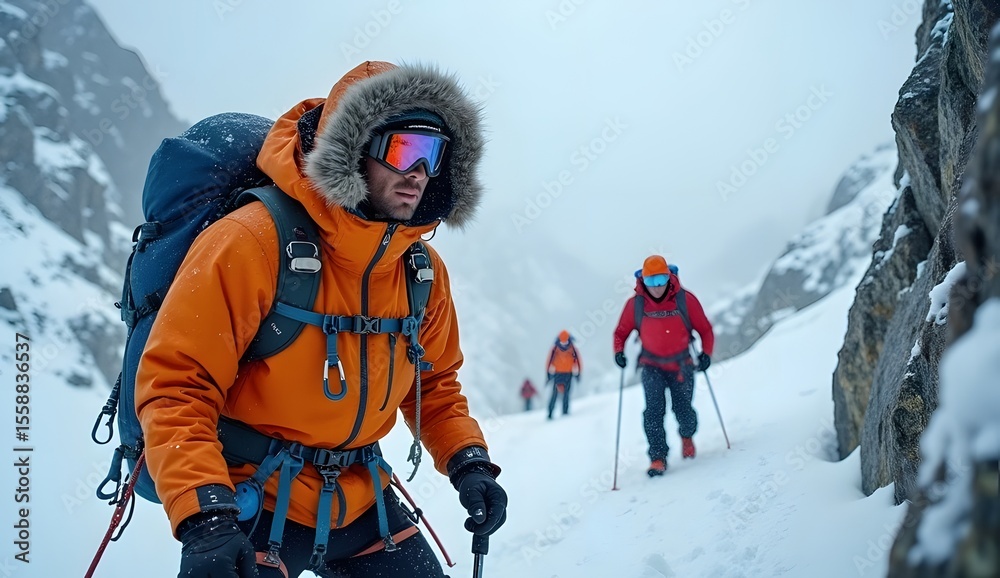 custom made wallpaper toronto digitalMountaineers Climbing Snowy Mountain in Winter Adventure Expedition