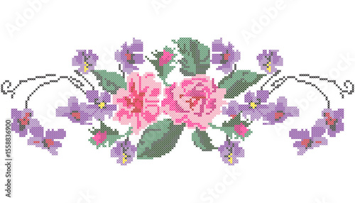 Cross Stitch Flowers, Floral Embroidery Ornament