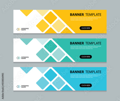 Set abstract horizontal web banner design background template. three color style. Suitable for web and social media ads. Vector illustration file with Space to add pictures.