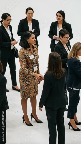Businesswomen Shaking Hands at Conference: Networking and Collaboration for Success
