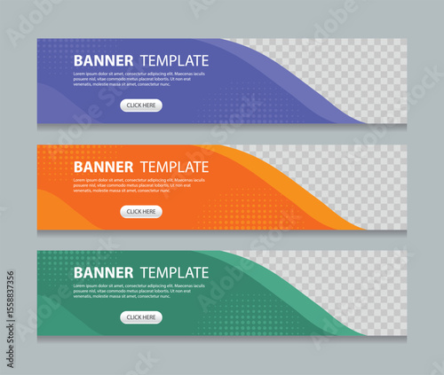 Set abstract horizontal web banner design background template. three color style. Suitable for web and social media ads. Vector illustration file.