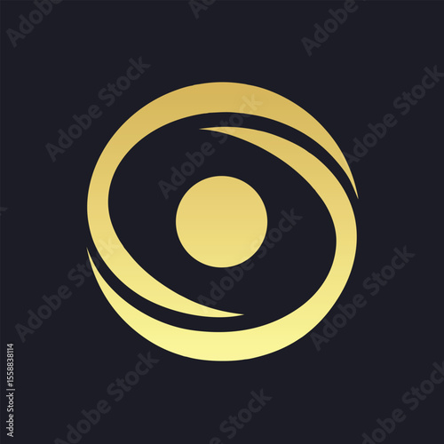 Golden orbital design with central circle abstract graphic