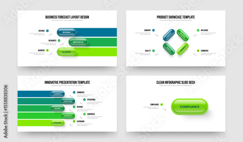 Advertising Strategy 3 4 5 1 Step Diagram Slide Template Set. Investor Portfolio Three Four Five One Element Infographic Presentation Layout Vector Illustration Collection.