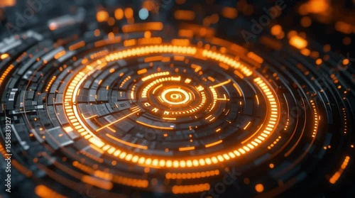 Wallpaper Mural Futuristic Spinning Digital Interface — Orange Circular Tech Animation Torontodigital.ca