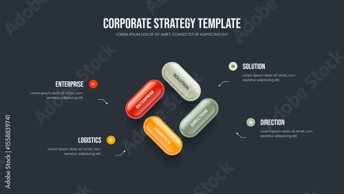 Company Briefing Four Element Infographic Frame Template. Marketing Innovation Presentation Layout Vector Illustration. Market Analysis 4 Option Diagram Slideshow Design.