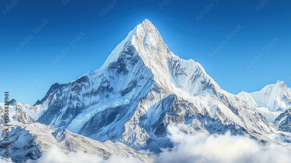 Naklejka premium an iconic snowy mountain peak with no clouds and clear blue skies, ideal for nature tourism and environmental themes