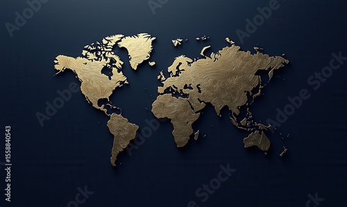 Minimalist world map with gold continent outlines
