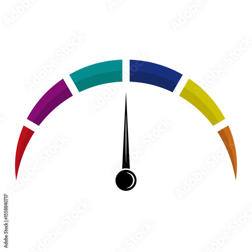 Colorful Gauge Meter with Centered Needle Vector Illustration. A stylized vector illustration of a semicircular gauge with a black needle pointing straight up.