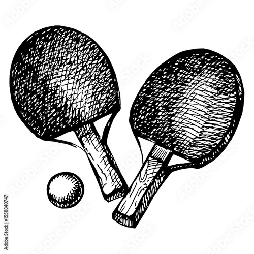 Vintage retro hand-drawn sports, ping pong⁠
