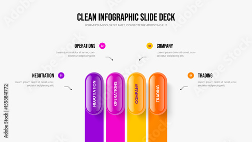 Visual Strategy 4 Option Diagram Slide Design. Business Overview Slideshow Template Vector Illustration. Professional Growth Four Element Infographic Frame Layout.