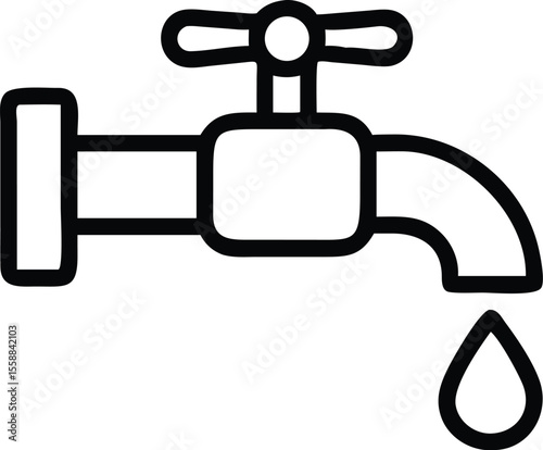 Vector art of a faucet with a water drop isolated on white background