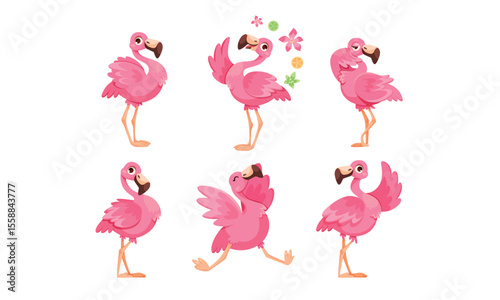 A delightful array of Playful Pink Flamingos portrayed in Various Artistic Poses and Stances
