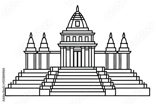 Grand Architectural Design Majestic Temple Structure with Symmetrical Design Elements