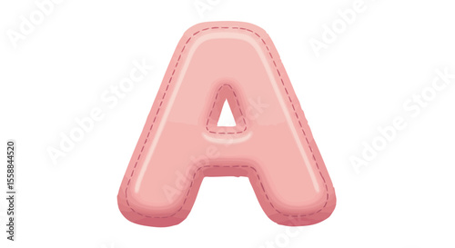 Stuffed Toy Letter A with Soft Seams and Plush Texture, Flat Vector